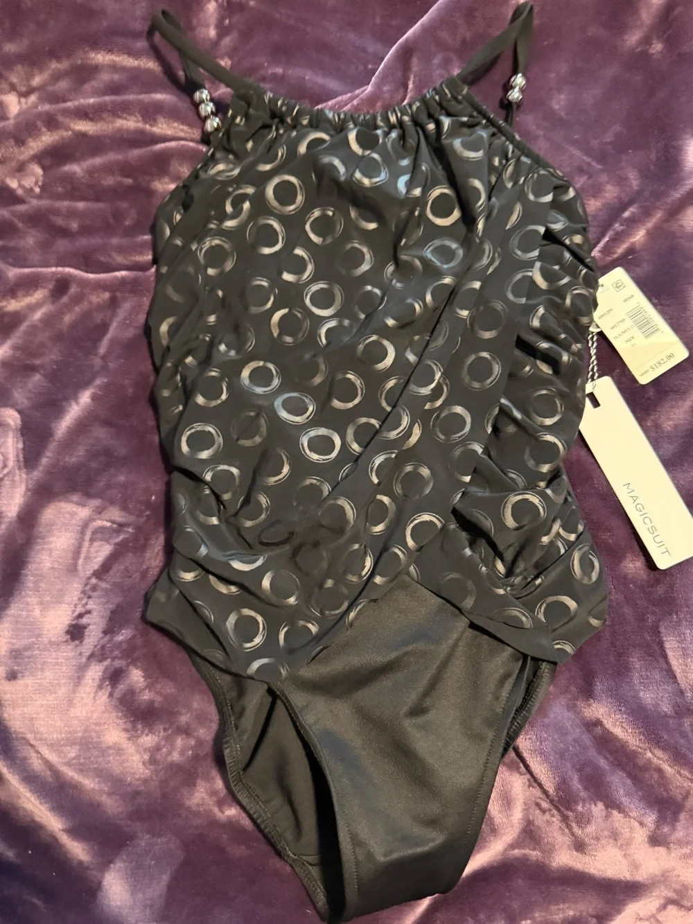 NWT Magicsuit Black One-Piece with Subtle Gray Circle Print